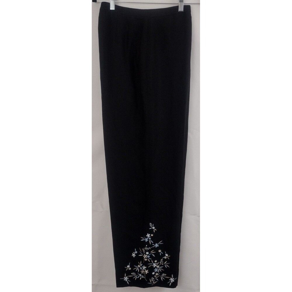 Charter Club Linen Blend  Women Embroidery Pants Black Classic Lined Preppy 12